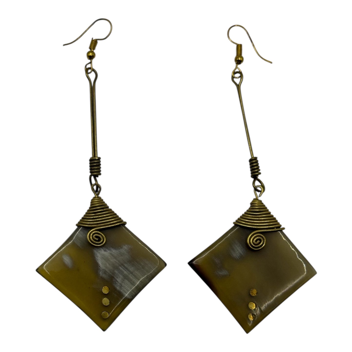Bone & Brass Wire Diamond Drop Earrings – Handmade in Kenya