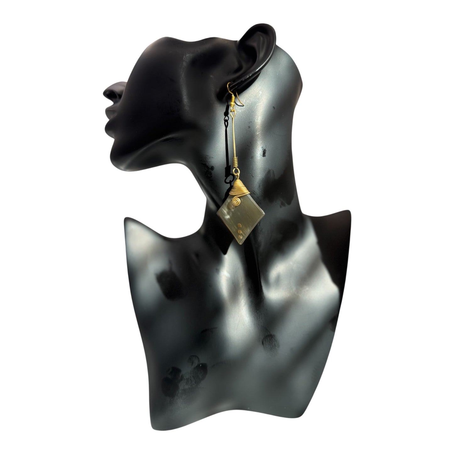 Bone & Brass Wire Diamond Drop Earrings – Handmade in Kenya