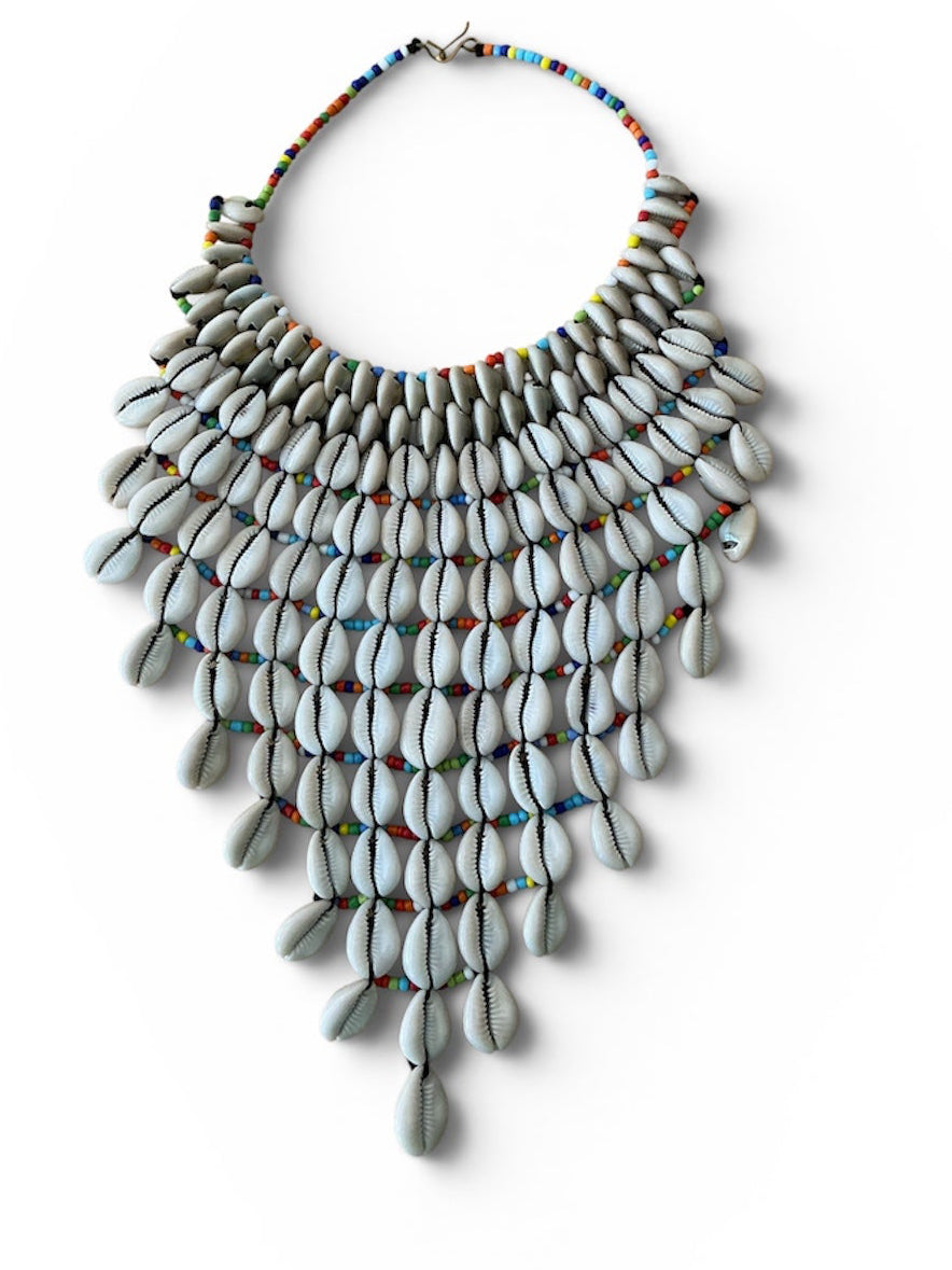 Handcrafted Kenyan Cowrie Shell and Multi-Color Beaded Bib