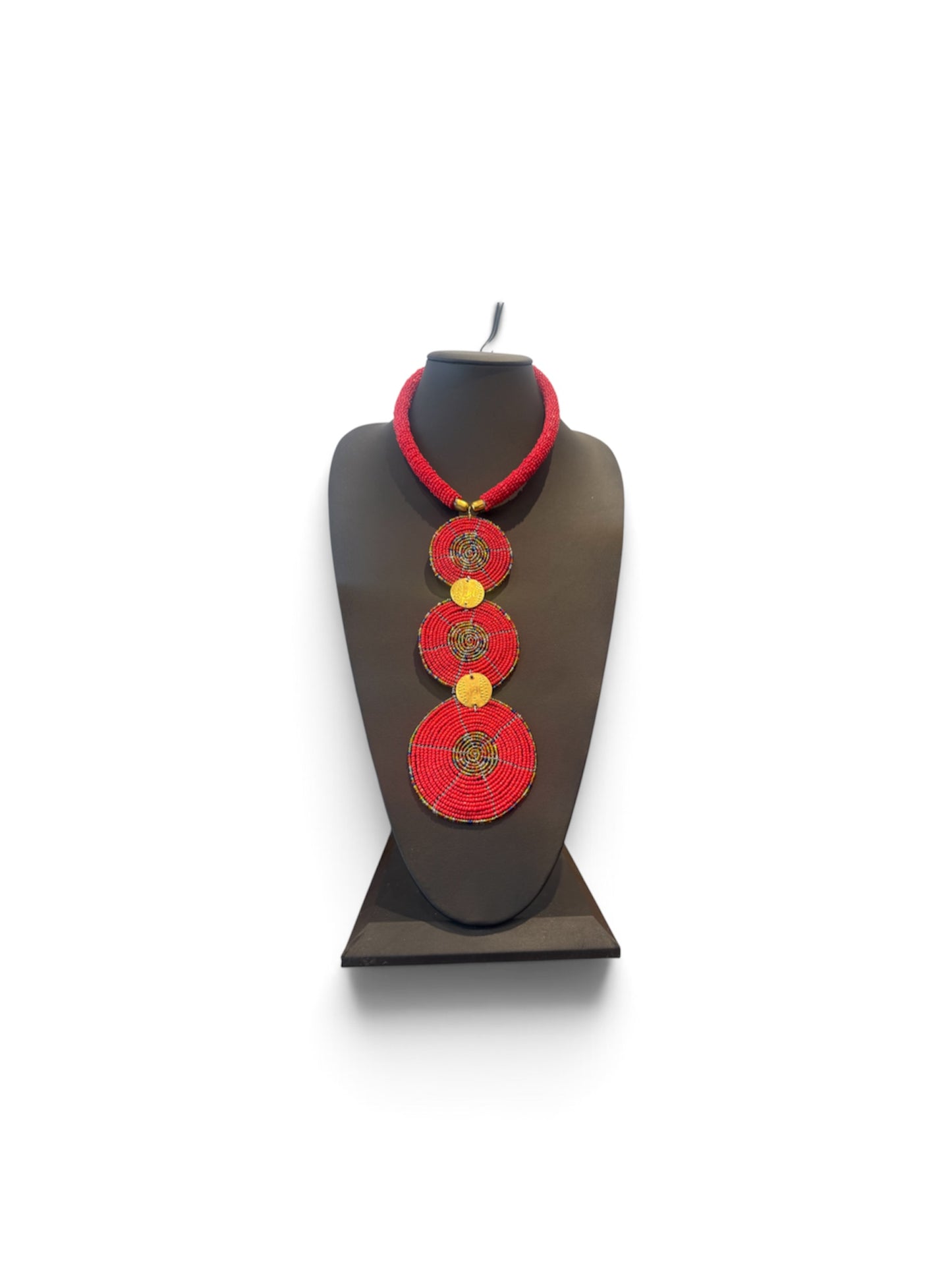 Handmade Maasai Triple Circle Beaded Necklace - Kenyan Statement Jewelry