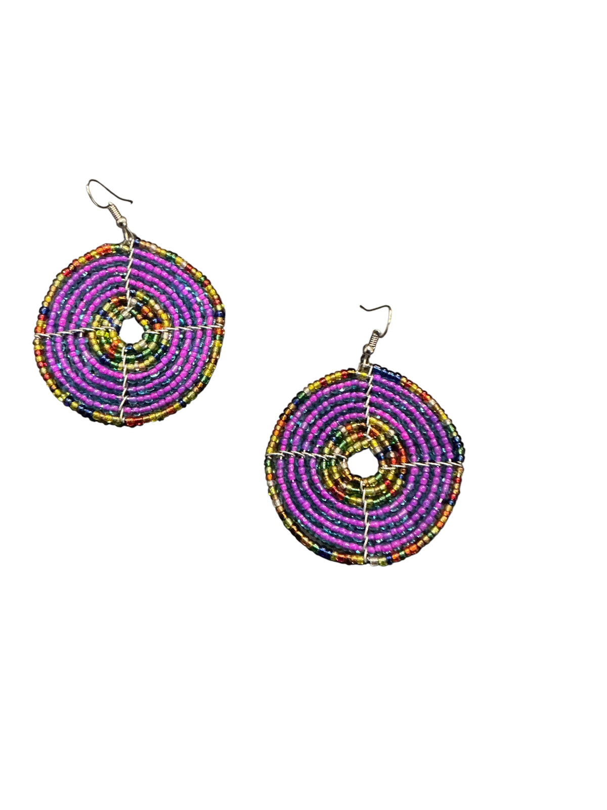 Circle Beaded Earrings with Multi Color Circle