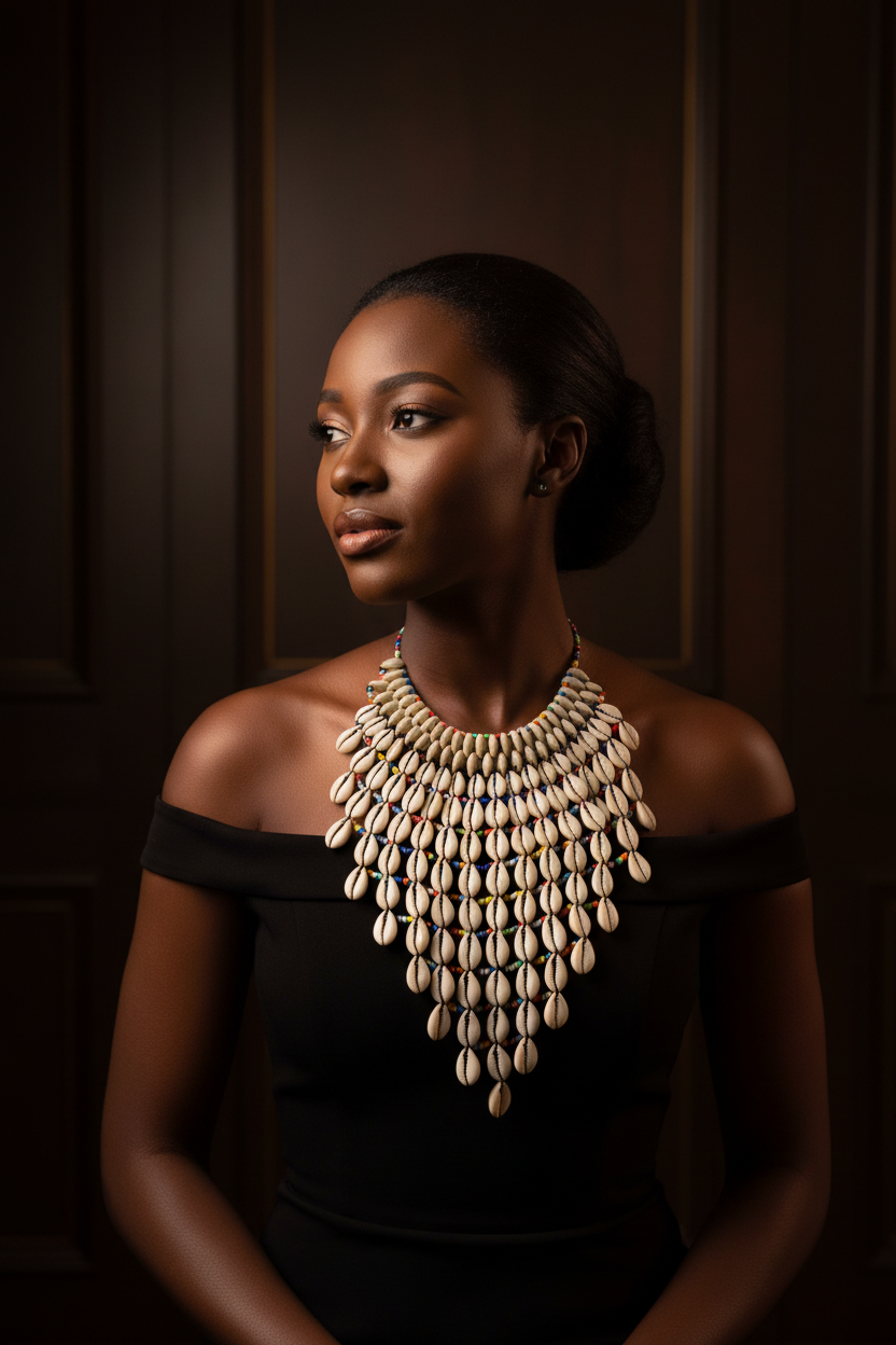 Cowrie Shell Bib Necklace Lifestyle Portrait