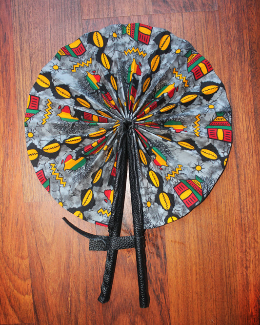 Leather and wax sinario fan - Fans blue, none, , , ankara, leather, 