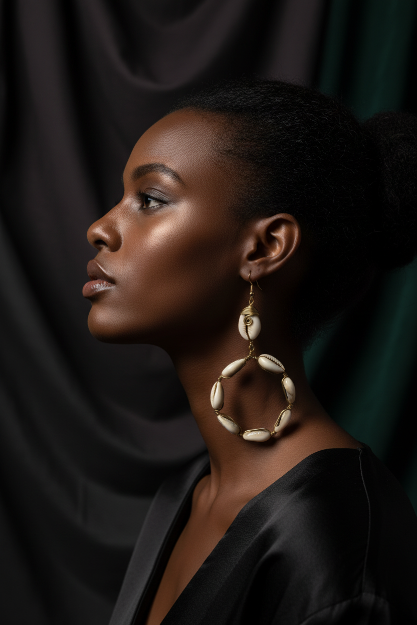 Handmade Kenyan Cowry Shell Tiered Drop Earrings - Artisan Brass Statement Jewelry