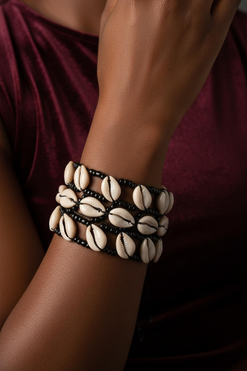 Handmade Kenyan Cowrie Shell Bracelet - Adjustable Unisex  Jewelry