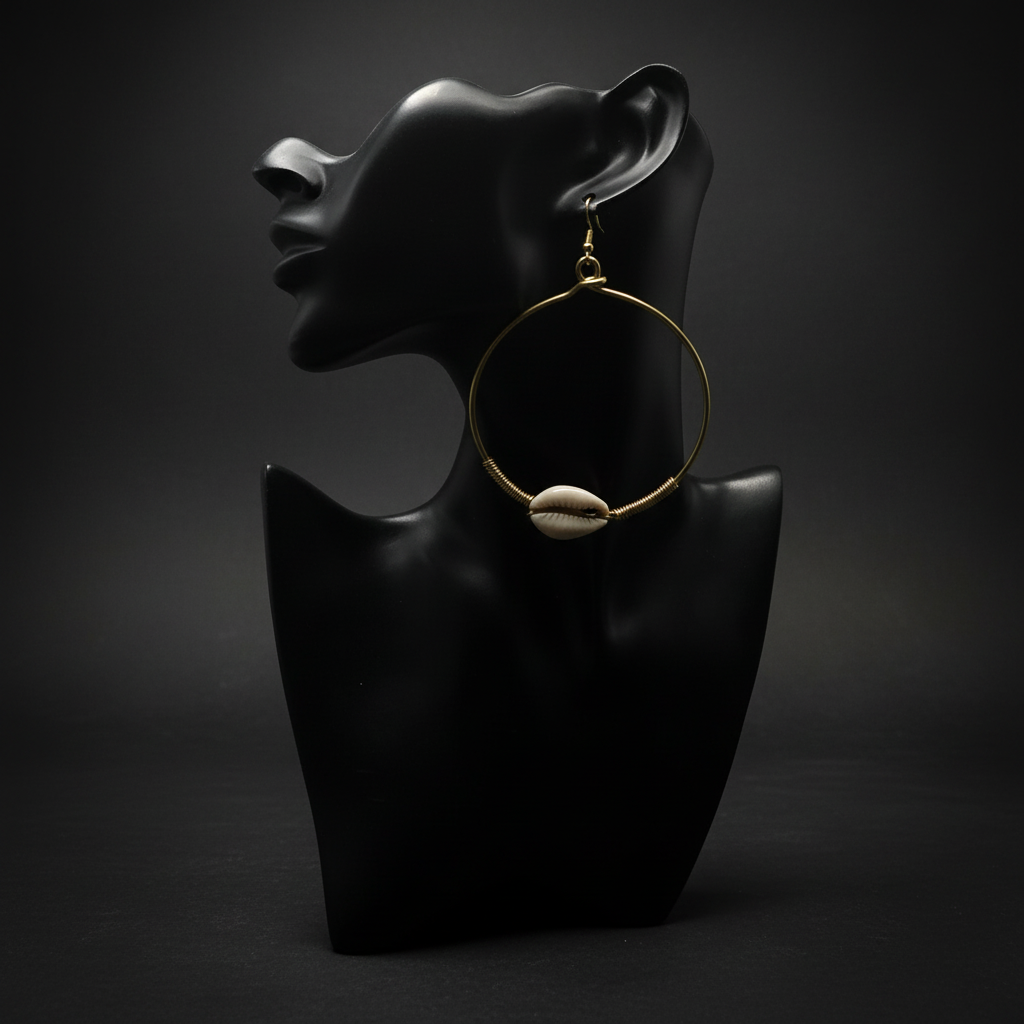 Handmade Kenyan Cowry Shell Minimalist Hoop Earrings - Artisan Brass Jewelry