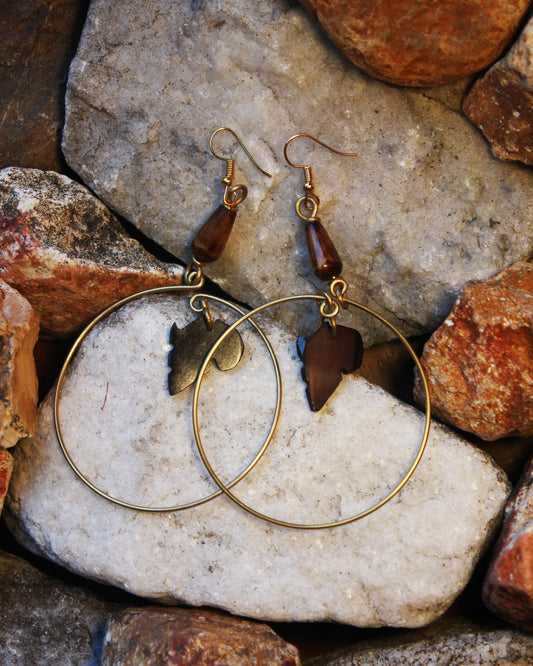 Brass Hoops With Brown Beads