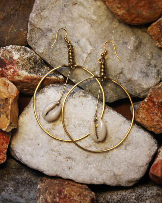 Brass Hoop with hanging Cowry Earring