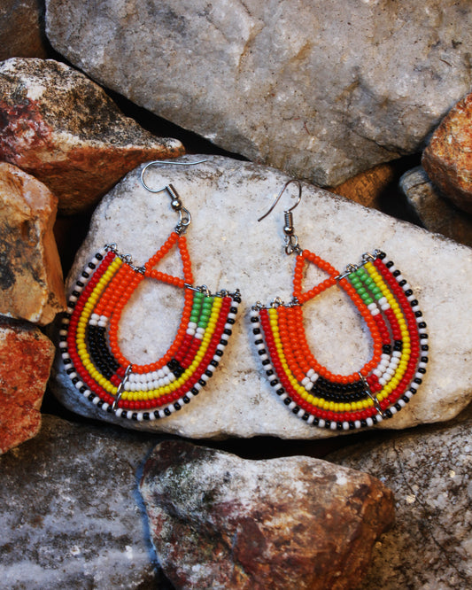 Multi-Colored  U-Shape Maasai Handmade Beaded Ear Rings with sterling silver hooks. 