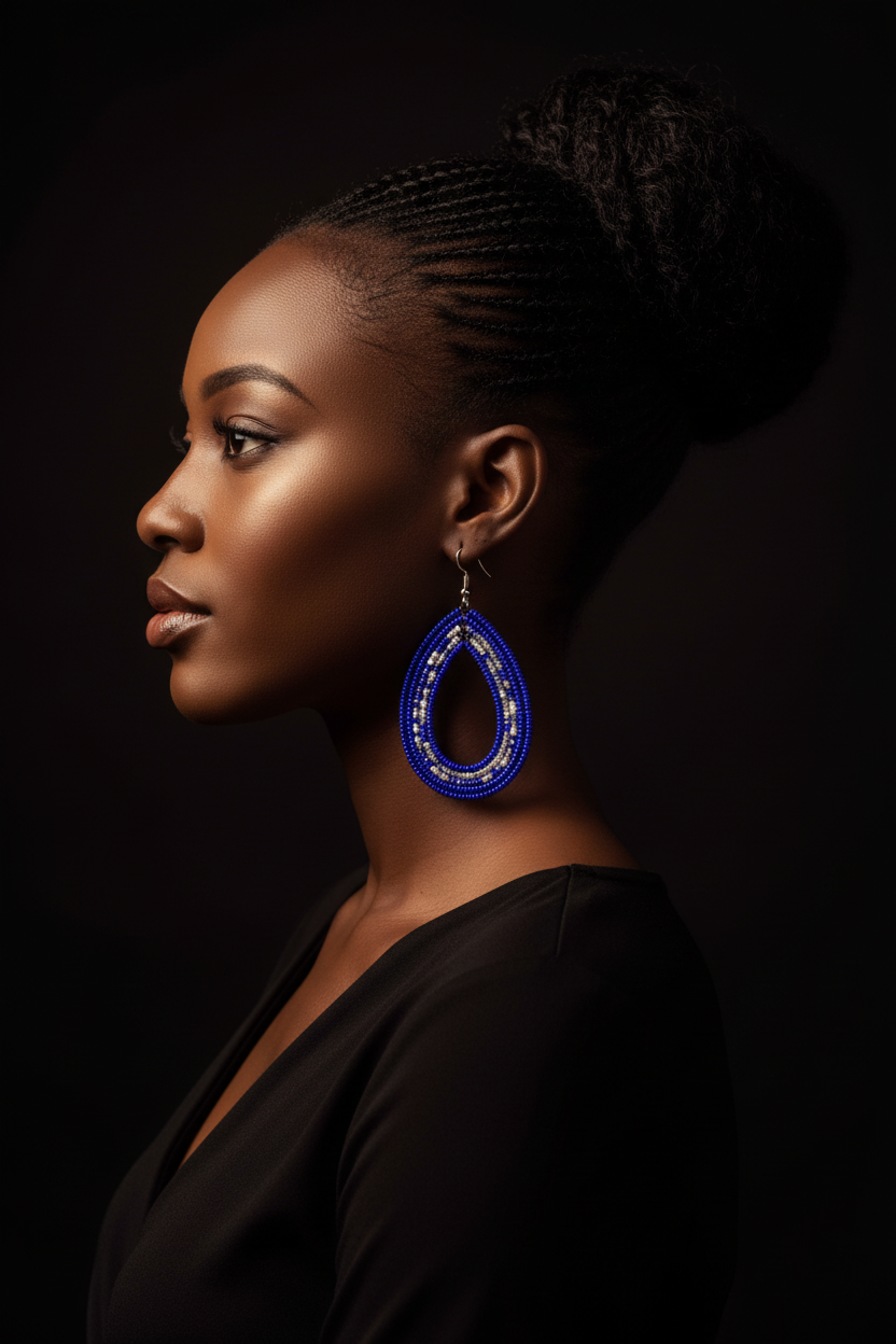 Premium Maasai Teardrop Earrings - Black Woman