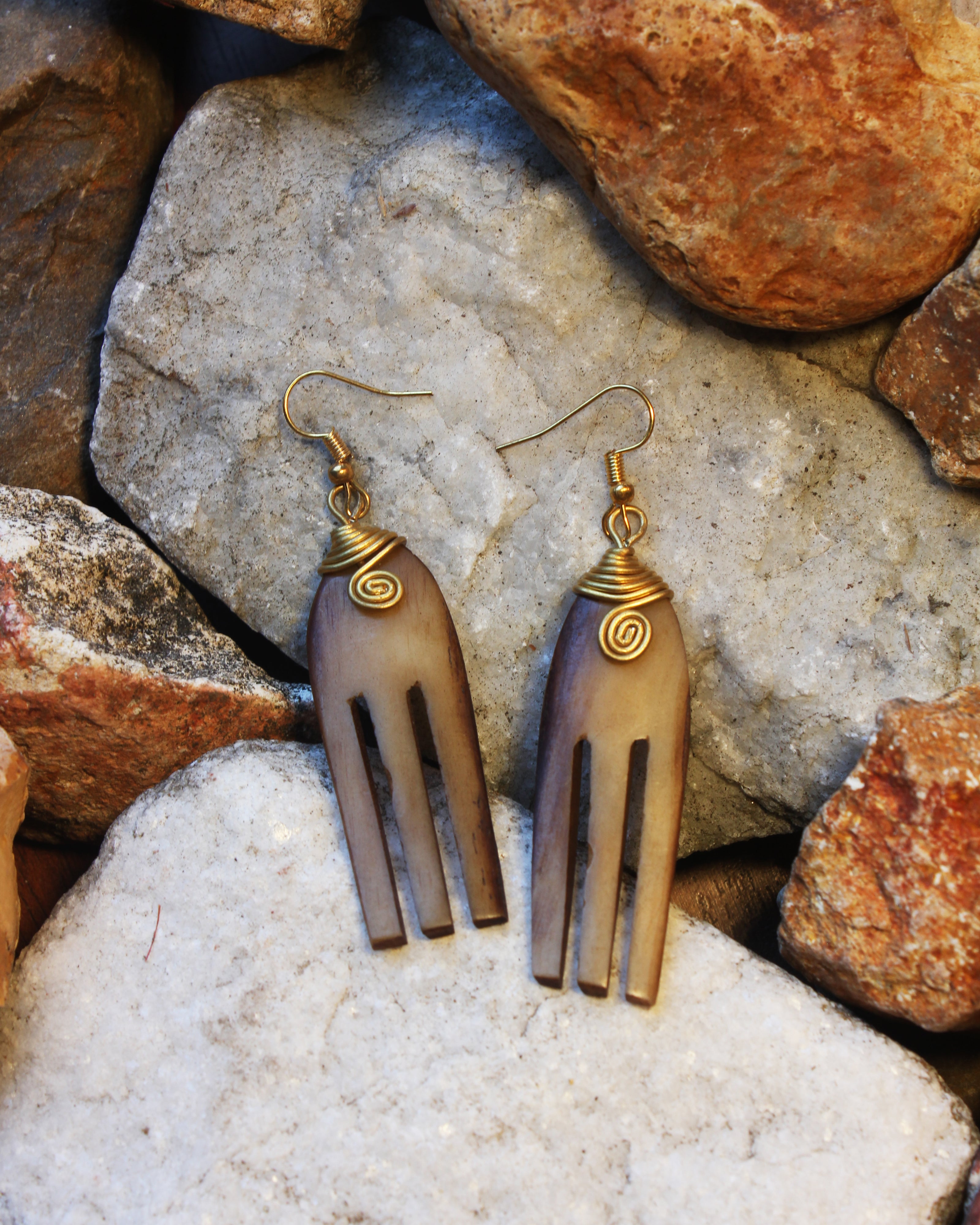 Brown Duefe Wood Earrings With Brass hooks