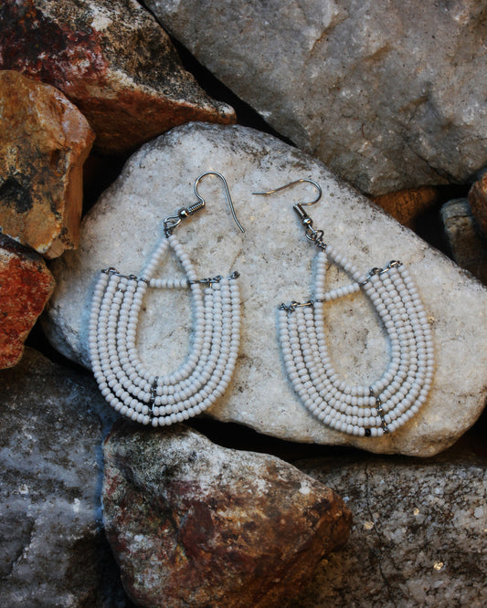 All White Colored Maasai Handmade Beaded Ear Rings with sterling silver hooks. 